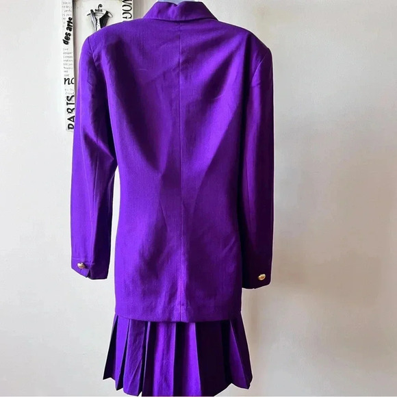 Vintage Saville 100% Wool Two Piece Pleated Skirt Purple Suit Size 12 - Picture 4 of 14